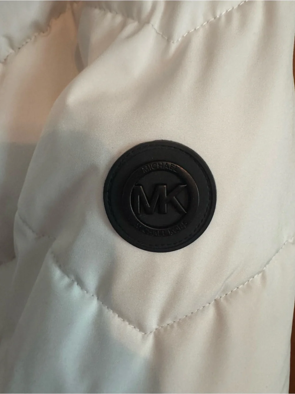 Michael Kors White Quilted Puffer Jacket with Black Faux Fur Trim